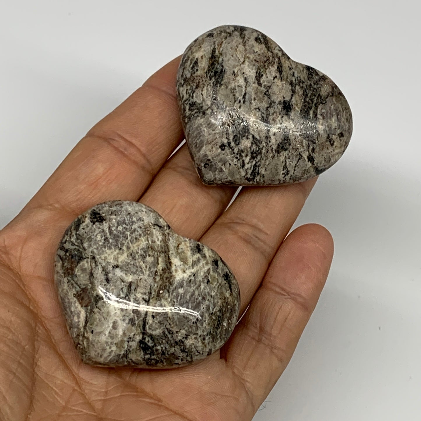 103.8g, 1.5"-1.5" 2pcs, Natural Jungle Jasper Heart Gemstones @Pakistan,B25245