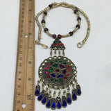Kuchi Necklace Afghan Tribal Fashion Colorful Glass ATS Necktie Necklace, KN395