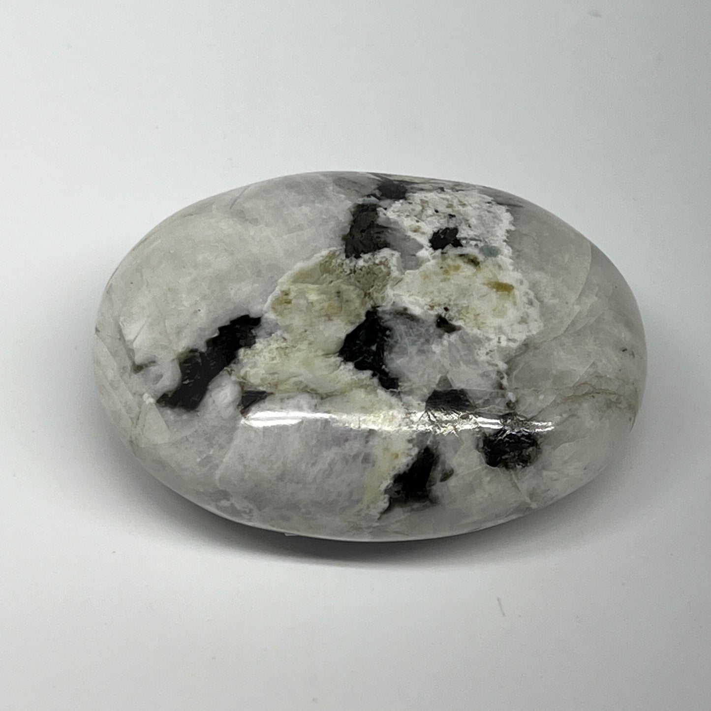 114.8g,2.4"x1.9"x1", Rainbow Moonstone Palm-Stone Polished from India, B21283