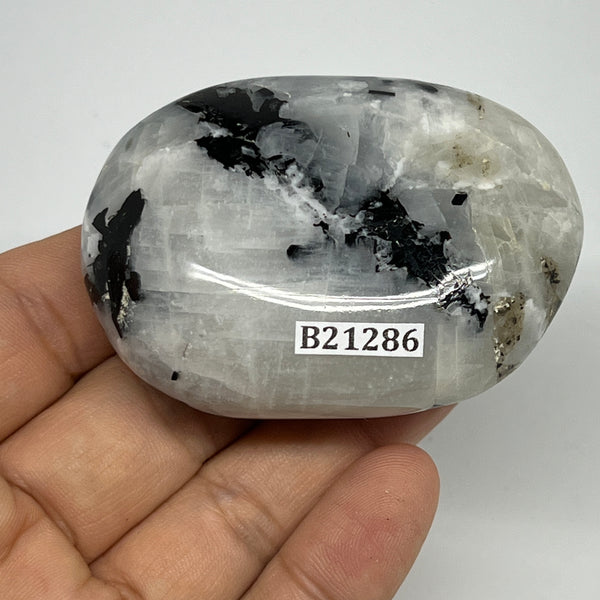 102.6g,2.4"x1.7"x0.9", Rainbow Moonstone Palm-Stone Polished from India, B21286