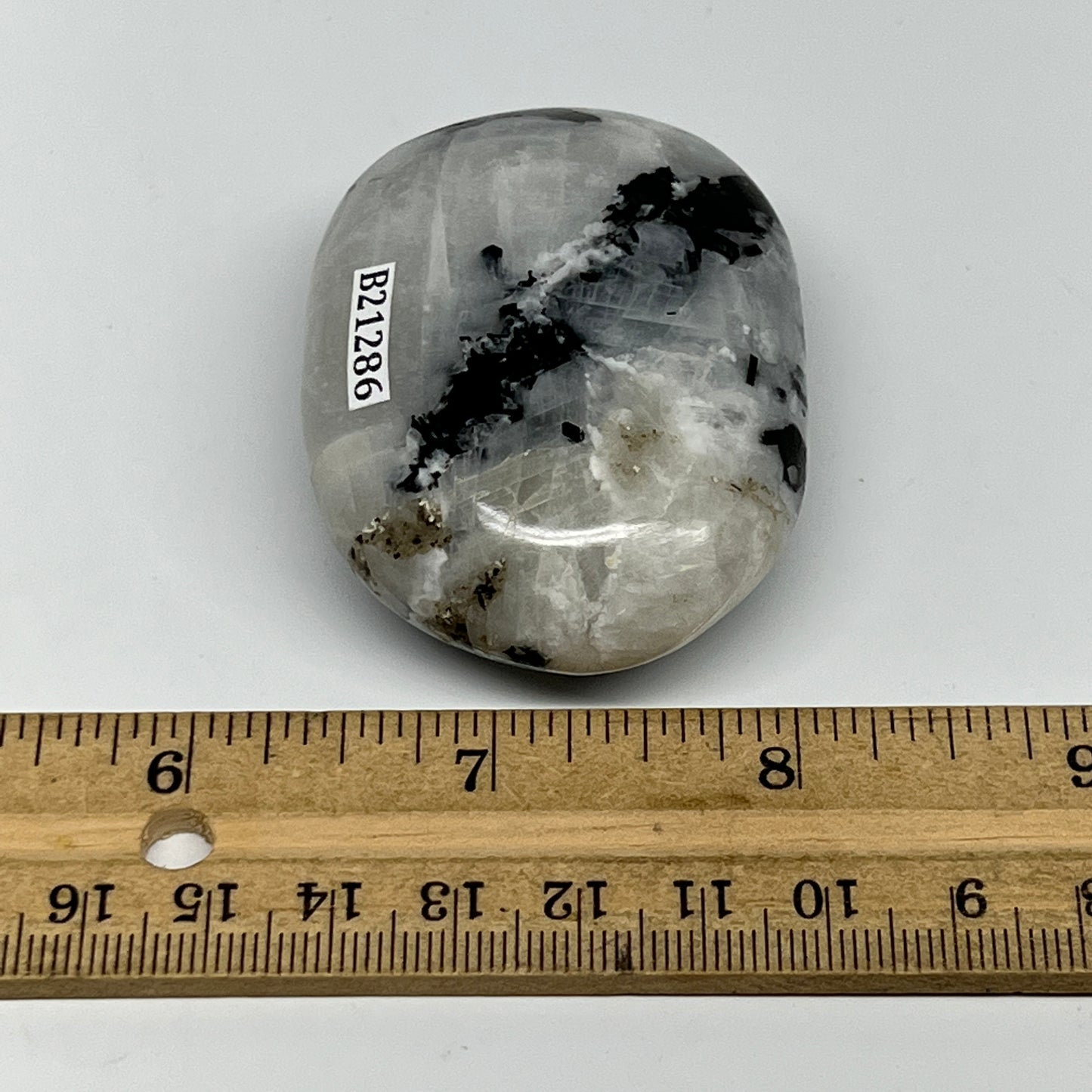 102.6g,2.4"x1.7"x0.9", Rainbow Moonstone Palm-Stone Polished from India, B21286