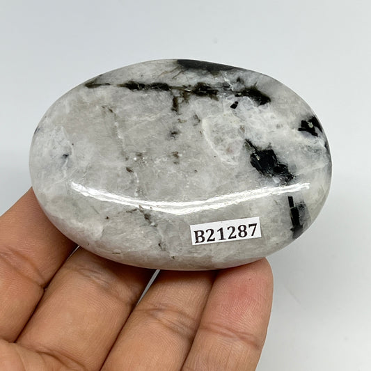 114.3g,2.7"x2"x0.8", Rainbow Moonstone Palm-Stone Polished from India, B21287