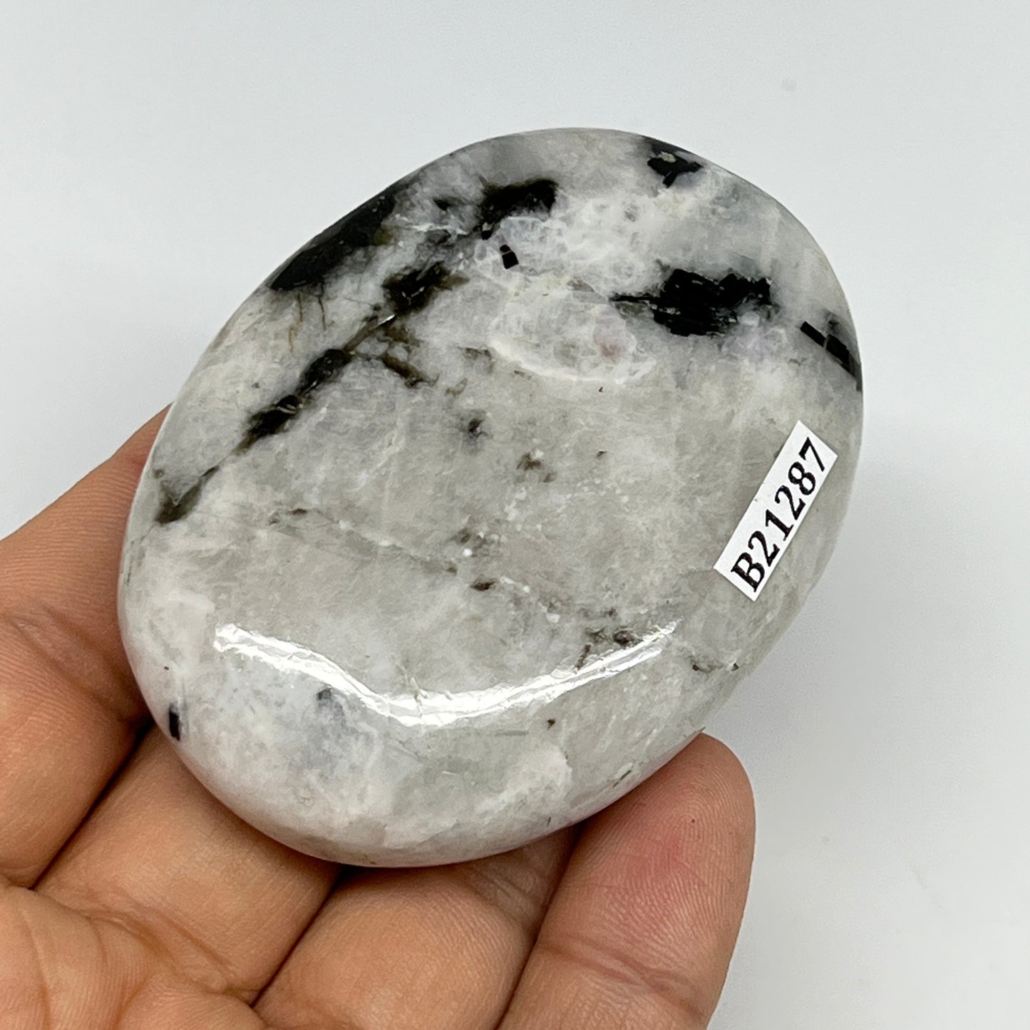 114.3g,2.7"x2"x0.8", Rainbow Moonstone Palm-Stone Polished from India, B21287