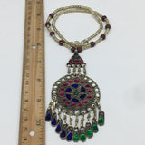 Kuchi Necklace Afghan Tribal Fashion Colorful Glass ATS Necktie Necklace, KN381