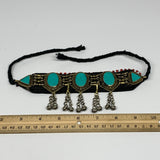 60g, 22" Choker Necklace Afghan Turkmen Tribal 5 Cab Turquoise Inlay Fashion,B14