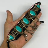 60g, 22" Choker Necklace Afghan Turkmen Tribal 5 Cab Turquoise Inlay Fashion,B14