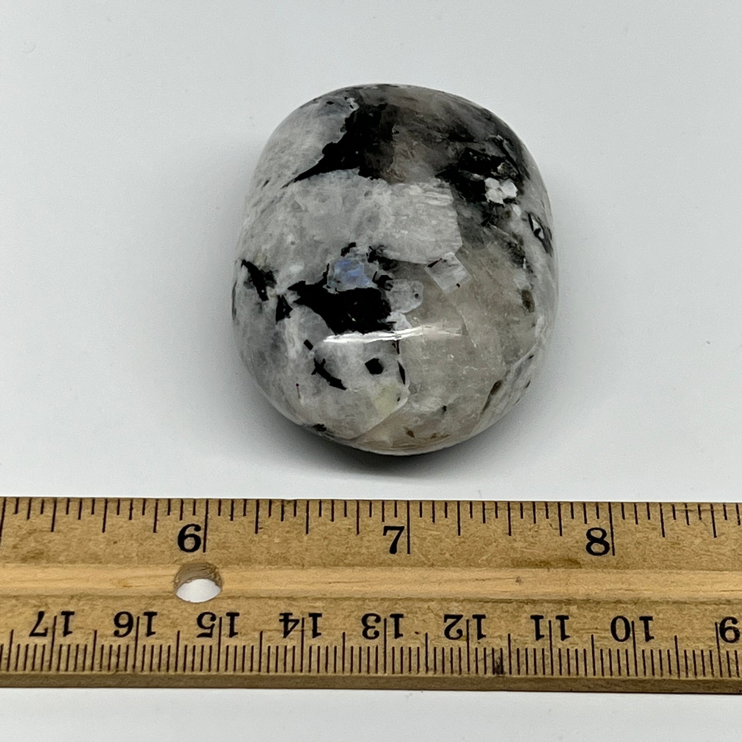 108g,2.3"x1.7"x1.1", Rainbow Moonstone Palm-Stone Polished from India, B21289