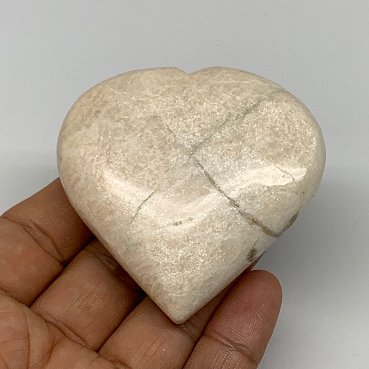 101.5g, 2.5"x2.5"x0.8", White Moonstone Heart Crystal Polished Gemstone, B22115
