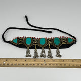 59.6g, 22" Choker Necklace Afghan Turkmen Tribal 5 Cab Turquoise Inlay Fashion,B