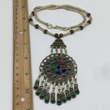 Kuchi Necklace Afghan Tribal Fashion Colorful Glass ATS Necktie Necklace, KN375