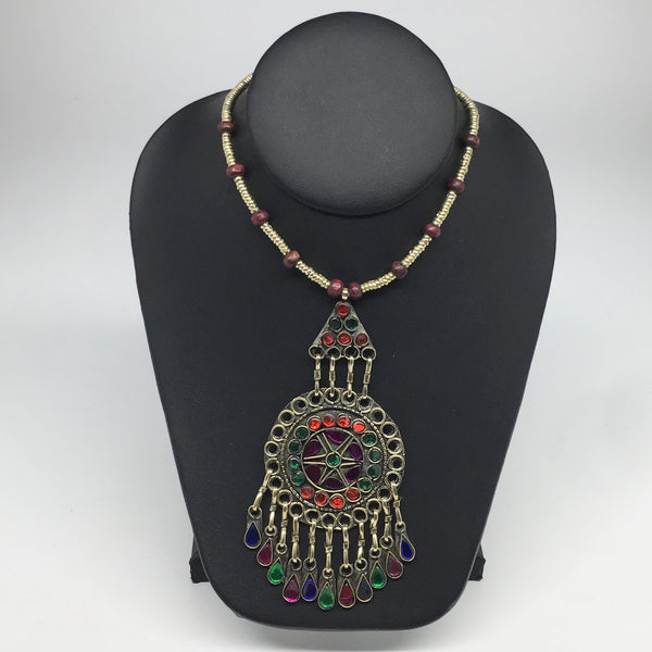 Kuchi Necklace Afghan Tribal Fashion Colorful Glass ATS Necktie Necklace, KN374