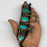 59.6g, 22" Choker Necklace Afghan Turkmen Tribal 5 Cab Turquoise Inlay Fashion,B