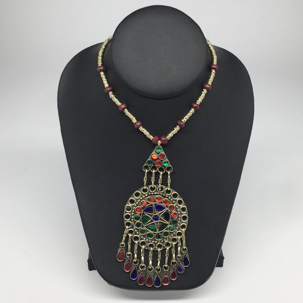 Kuchi Necklace Afghan Tribal Fashion Colorful Glass ATS Necktie Necklace, KN373
