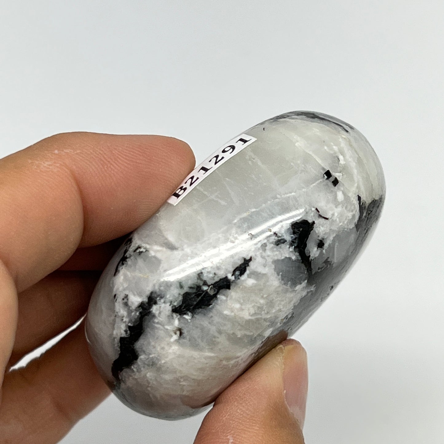 98.3g,2.1"x1.6"x1", Rainbow Moonstone Palm-Stone Polished from India, B21291