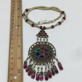 Kuchi Necklace Afghan Tribal Fashion Colorful Glass ATS Necktie Necklace, KN368