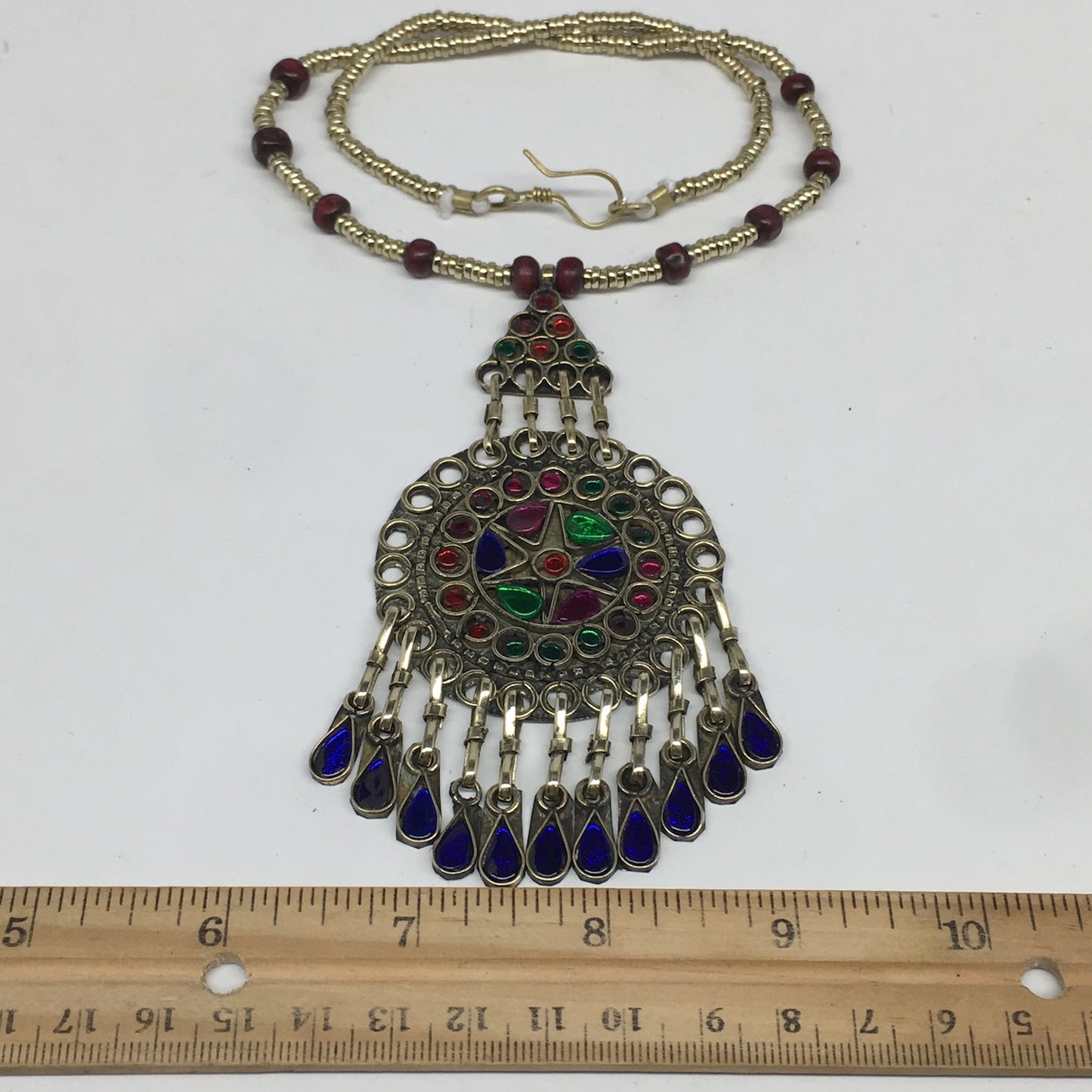 Kuchi Necklace Afghan Tribal Fashion Colorful Glass ATS Necktie Necklace, KN360