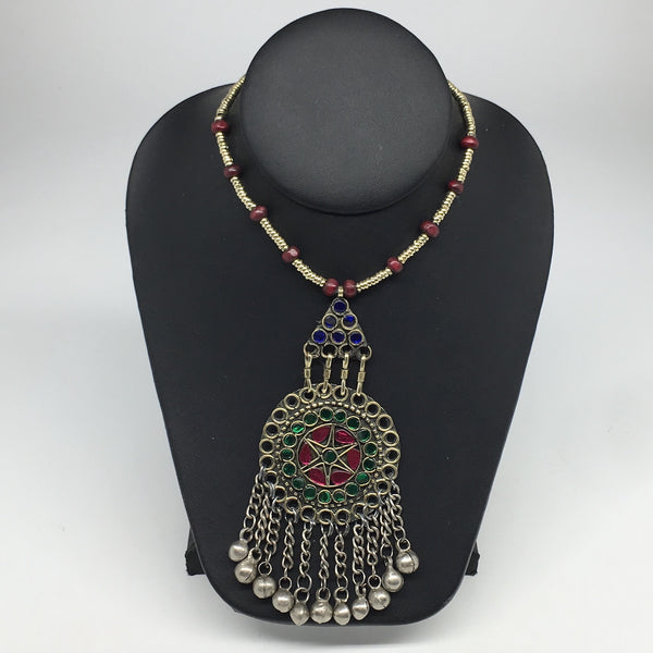 Kuchi Necklace Afghan Tribal Fashion Colorful Glass ATS Necktie Necklace, KN357