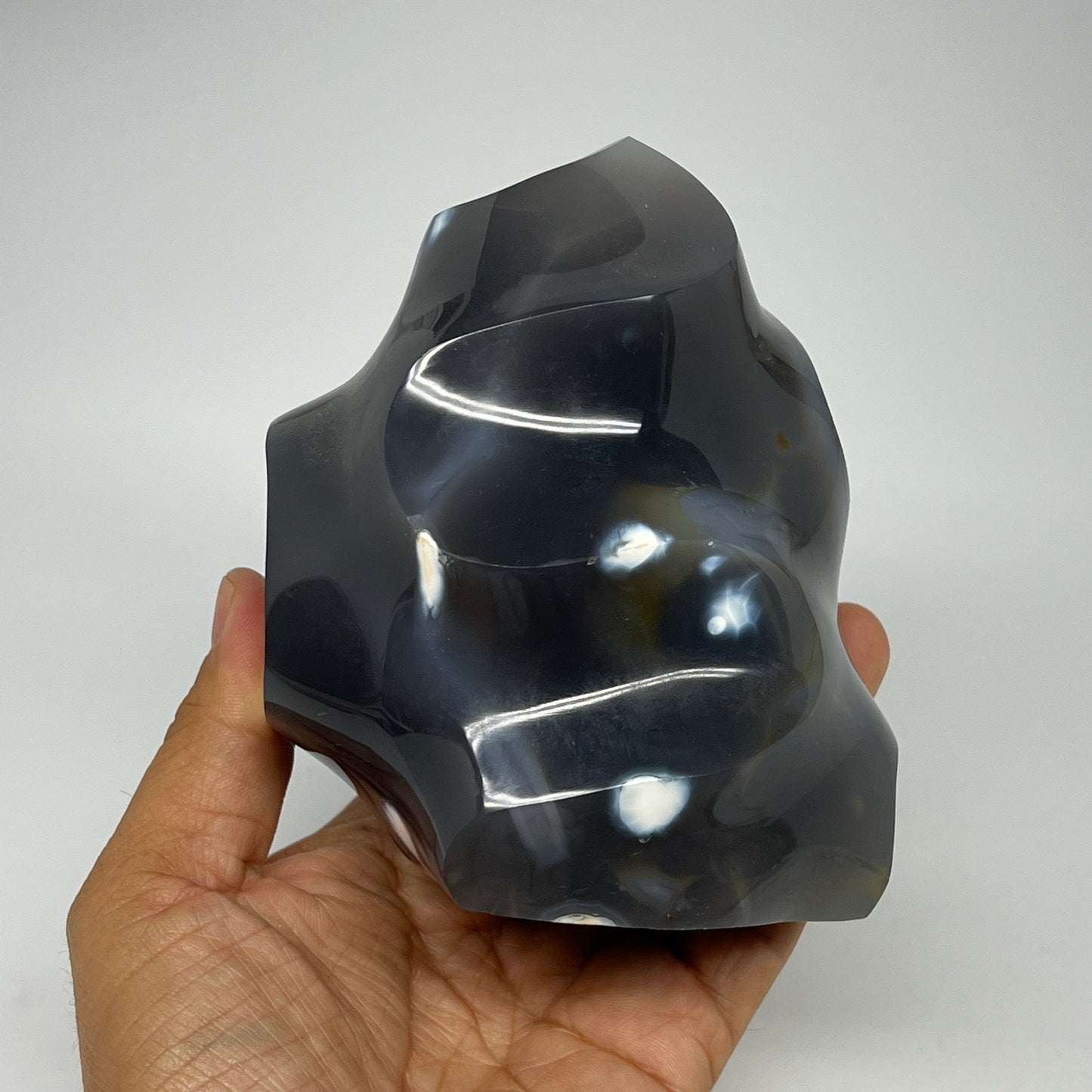 1045g, 4.5"x3.9"x3.2", Orca Agate Flame Gemstones Home Decor @Madagascar, B19509