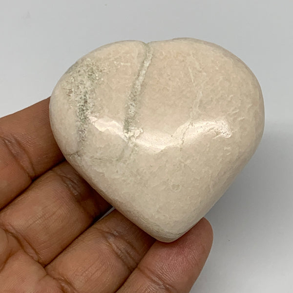 91.1g, 2.1"x2.2"x0.9", White Moonstone Heart Crystal Polished Gemstone, B22122