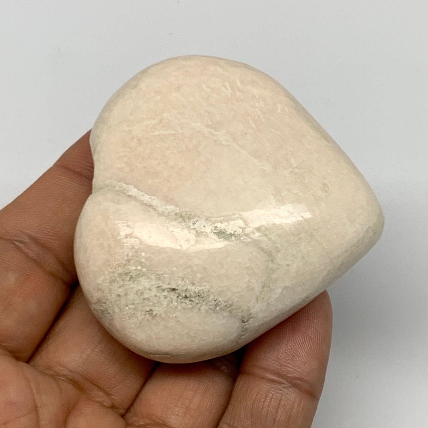 91.1g, 2.1"x2.2"x0.9", White Moonstone Heart Crystal Polished Gemstone, B22122