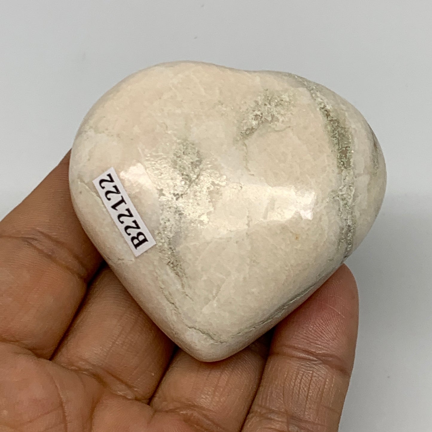 91.1g, 2.1"x2.2"x0.9", White Moonstone Heart Crystal Polished Gemstone, B22122