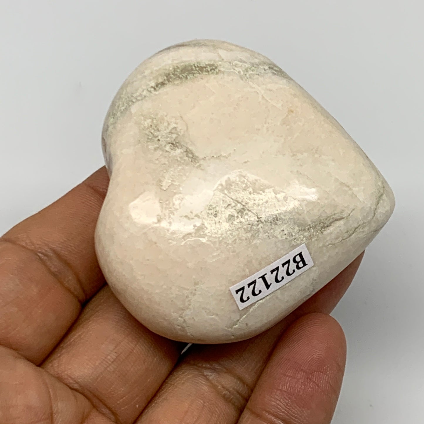 91.1g, 2.1"x2.2"x0.9", White Moonstone Heart Crystal Polished Gemstone, B22122