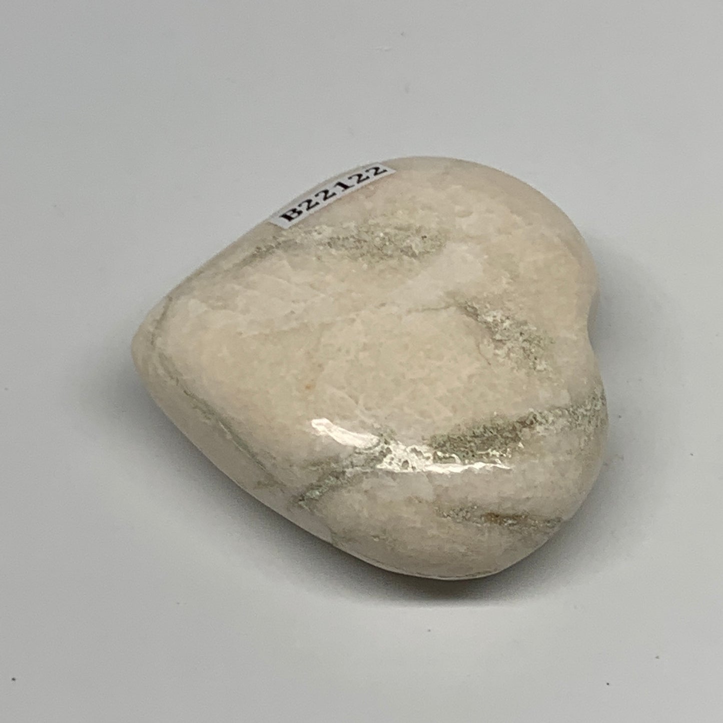 91.1g, 2.1"x2.2"x0.9", White Moonstone Heart Crystal Polished Gemstone, B22122