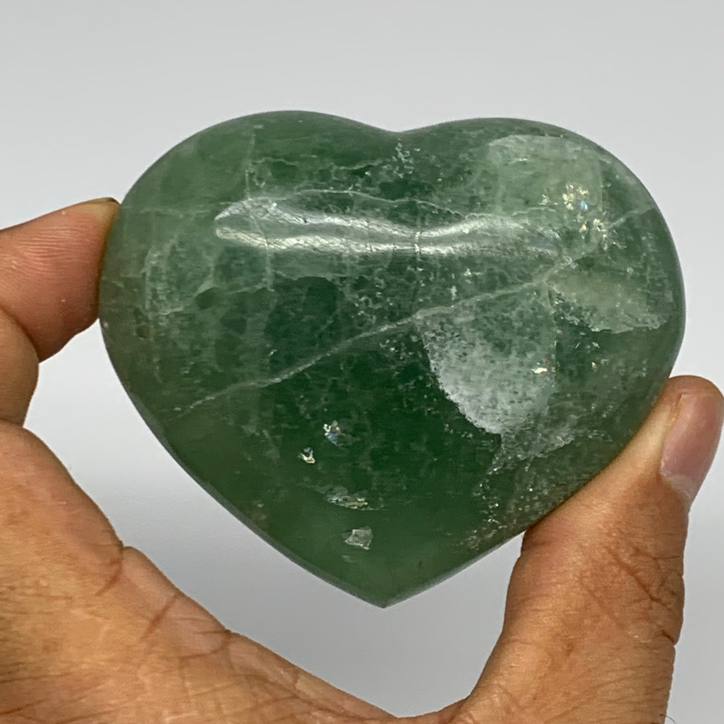 196.4g, 2.2" x 2.7" x 1.2" Fluorite Heart Healing Crystal @Madagascar, B17329