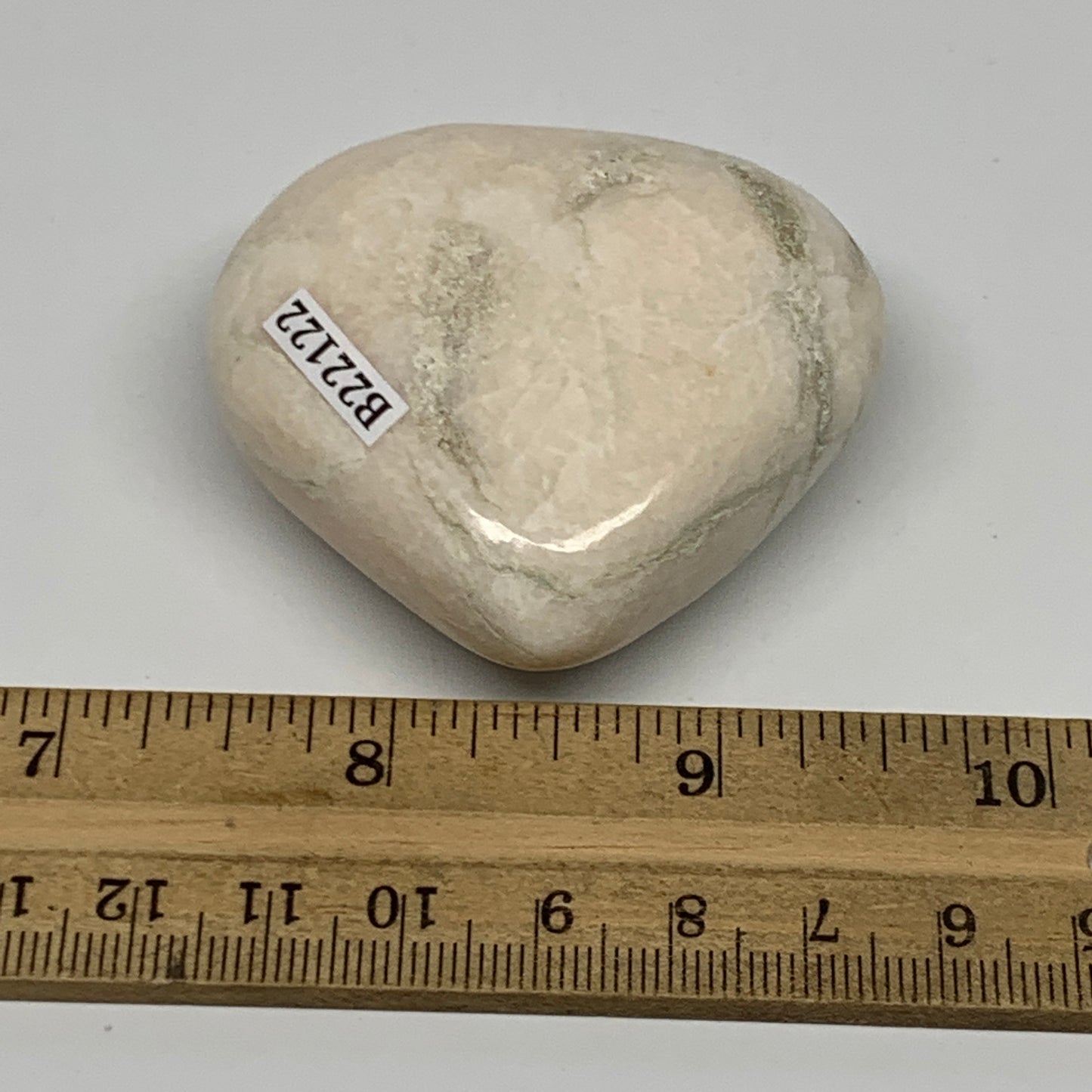91.1g, 2.1"x2.2"x0.9", White Moonstone Heart Crystal Polished Gemstone, B22122