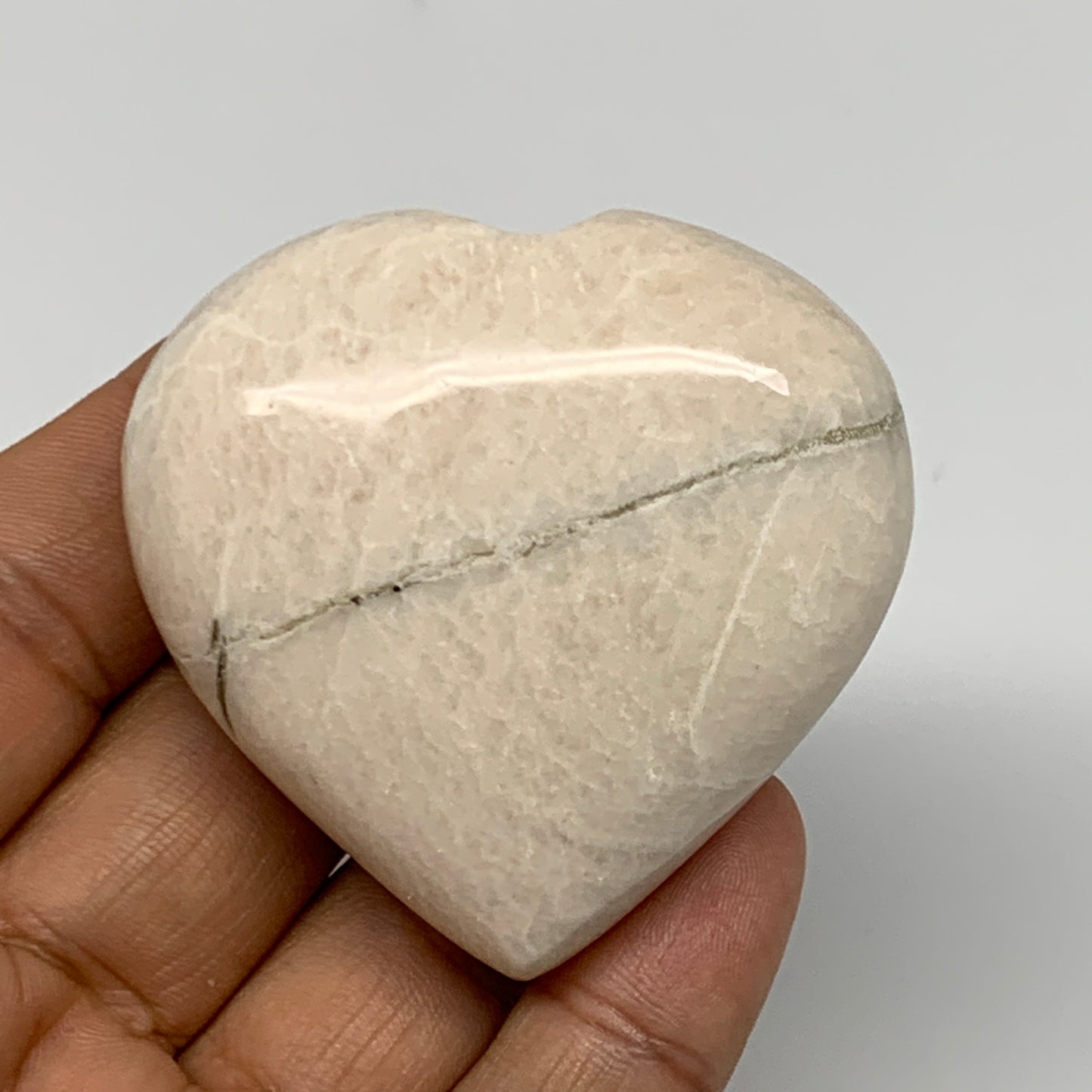 81.2g, 2"x2.1"x0.9", White Moonstone Heart Crystal Polished Gemstone, B22123