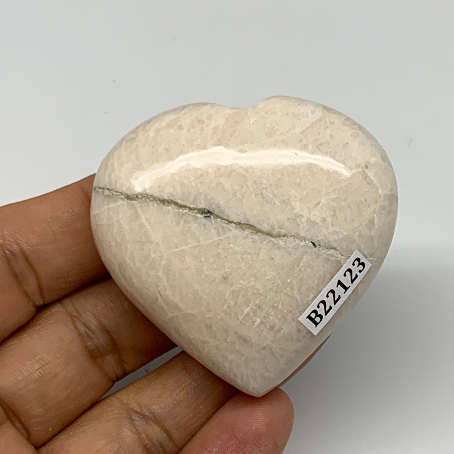 81.2g, 2"x2.1"x0.9", White Moonstone Heart Crystal Polished Gemstone, B22123