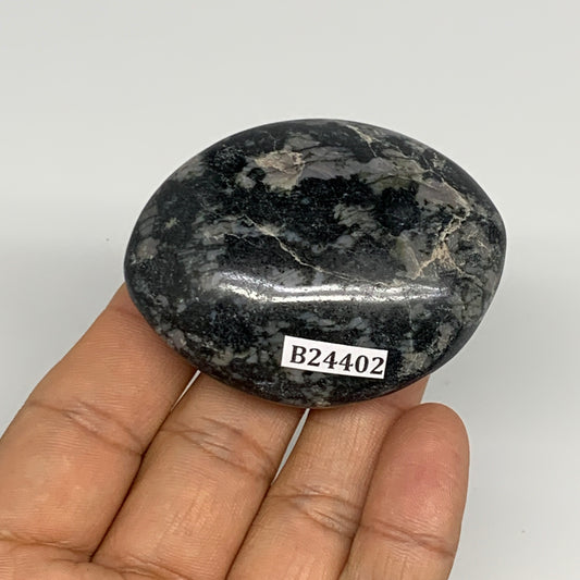83.9g, 2.3"x1.8"x0.8", Indigo Gabro (Merlinite) Palm-Stone @Madagascar, B24402