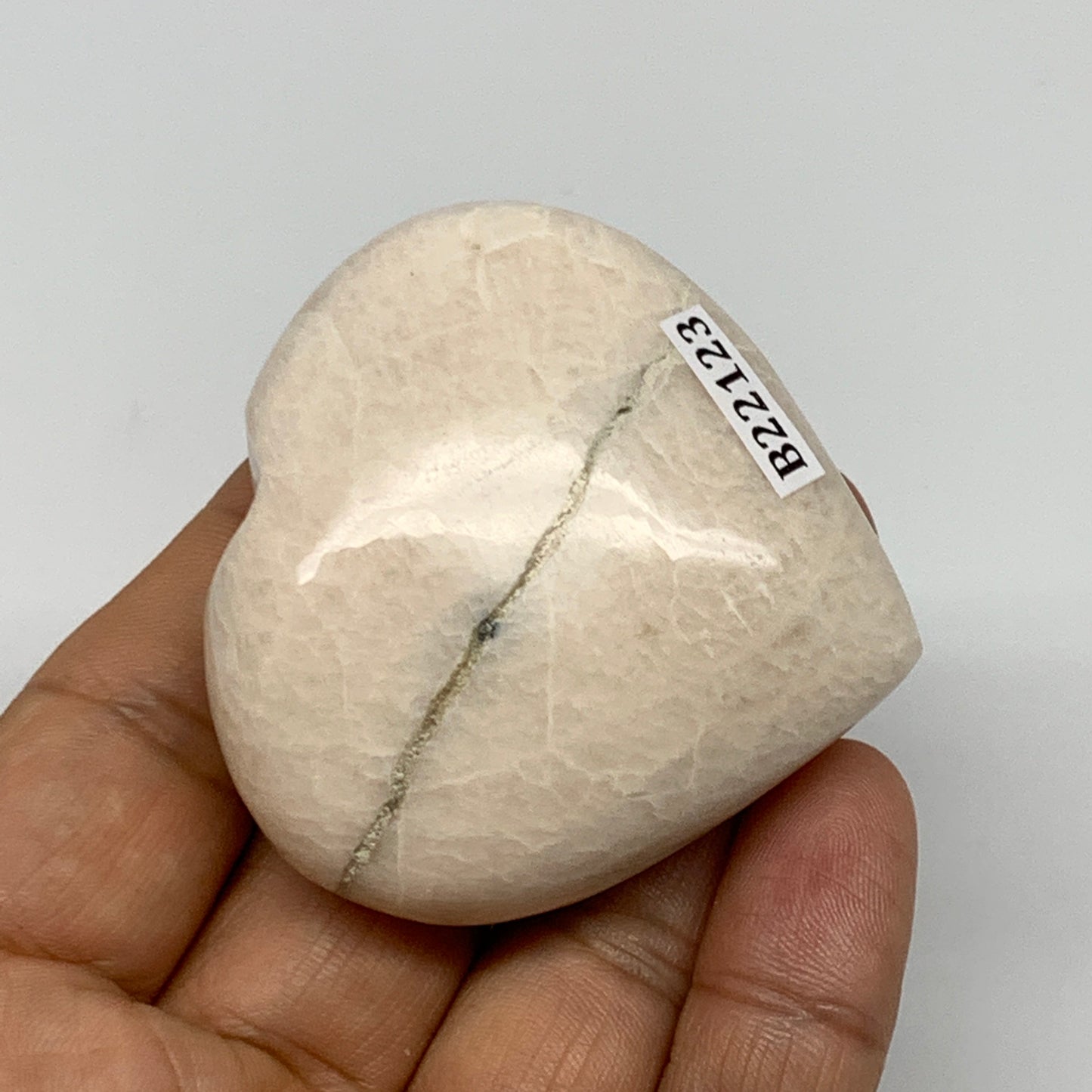 81.2g, 2"x2.1"x0.9", White Moonstone Heart Crystal Polished Gemstone, B22123