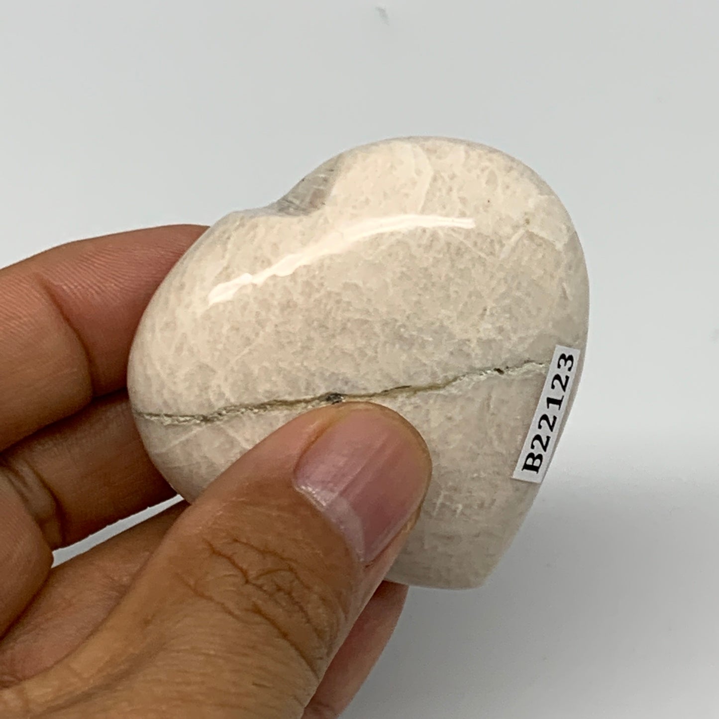 81.2g, 2"x2.1"x0.9", White Moonstone Heart Crystal Polished Gemstone, B22123