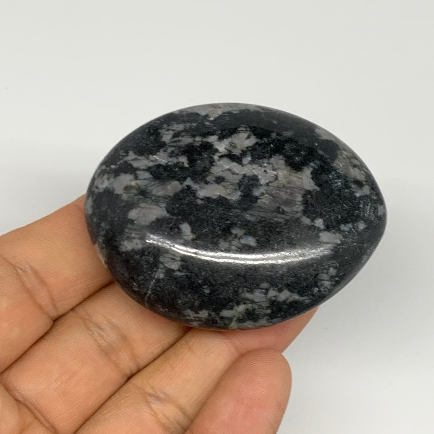 83.9g, 2.3"x1.8"x0.8", Indigo Gabro (Merlinite) Palm-Stone @Madagascar, B24402
