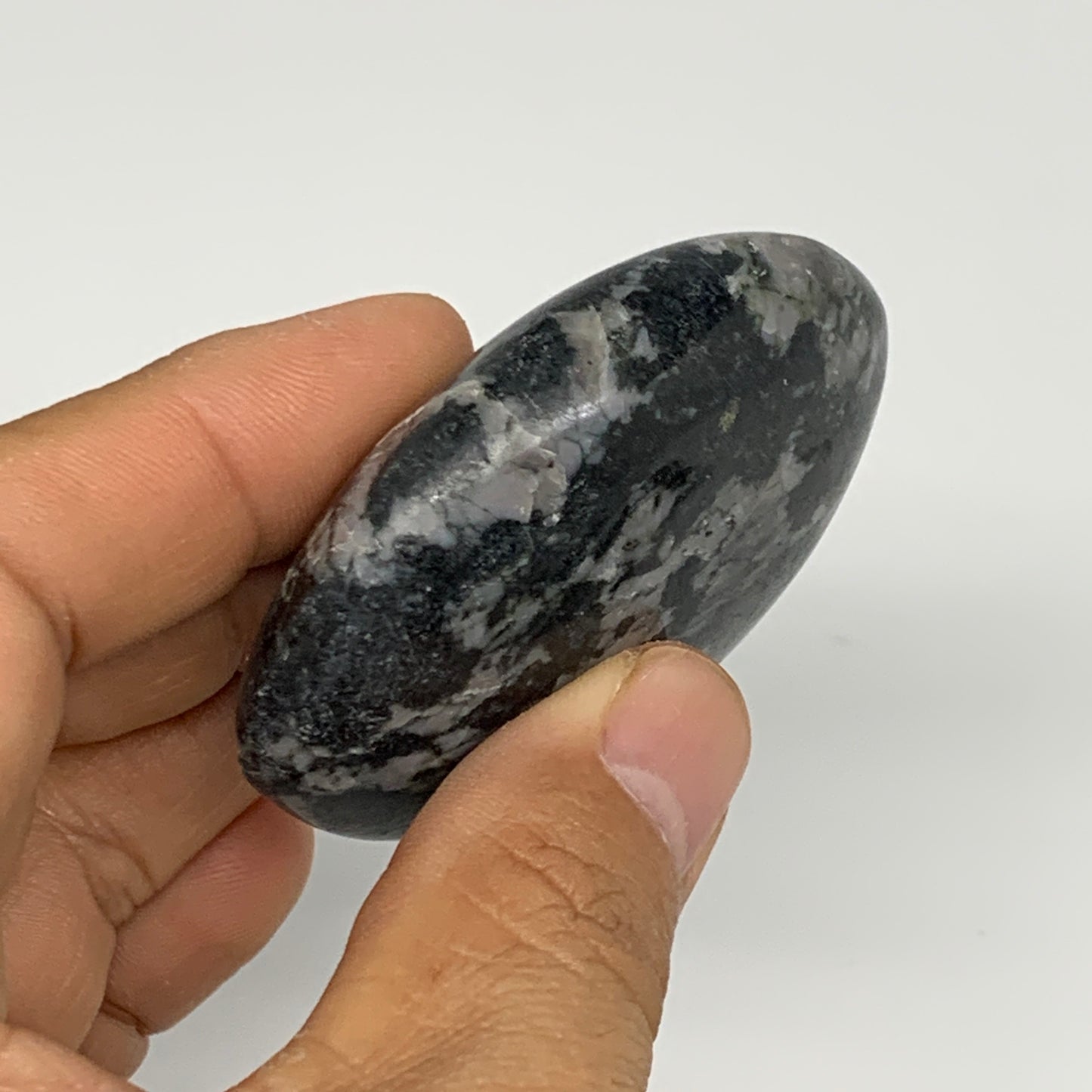 83.9g, 2.3"x1.8"x0.8", Indigo Gabro (Merlinite) Palm-Stone @Madagascar, B24402