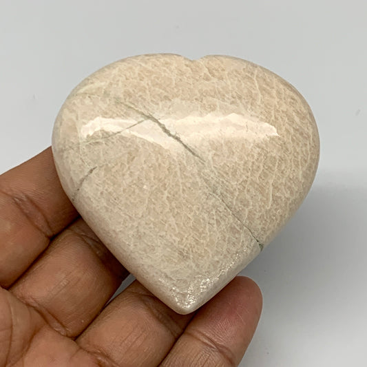 111.8g, 2.4"x2.4"x0.9", White Moonstone Heart Crystal Polished Gemstone, B22124