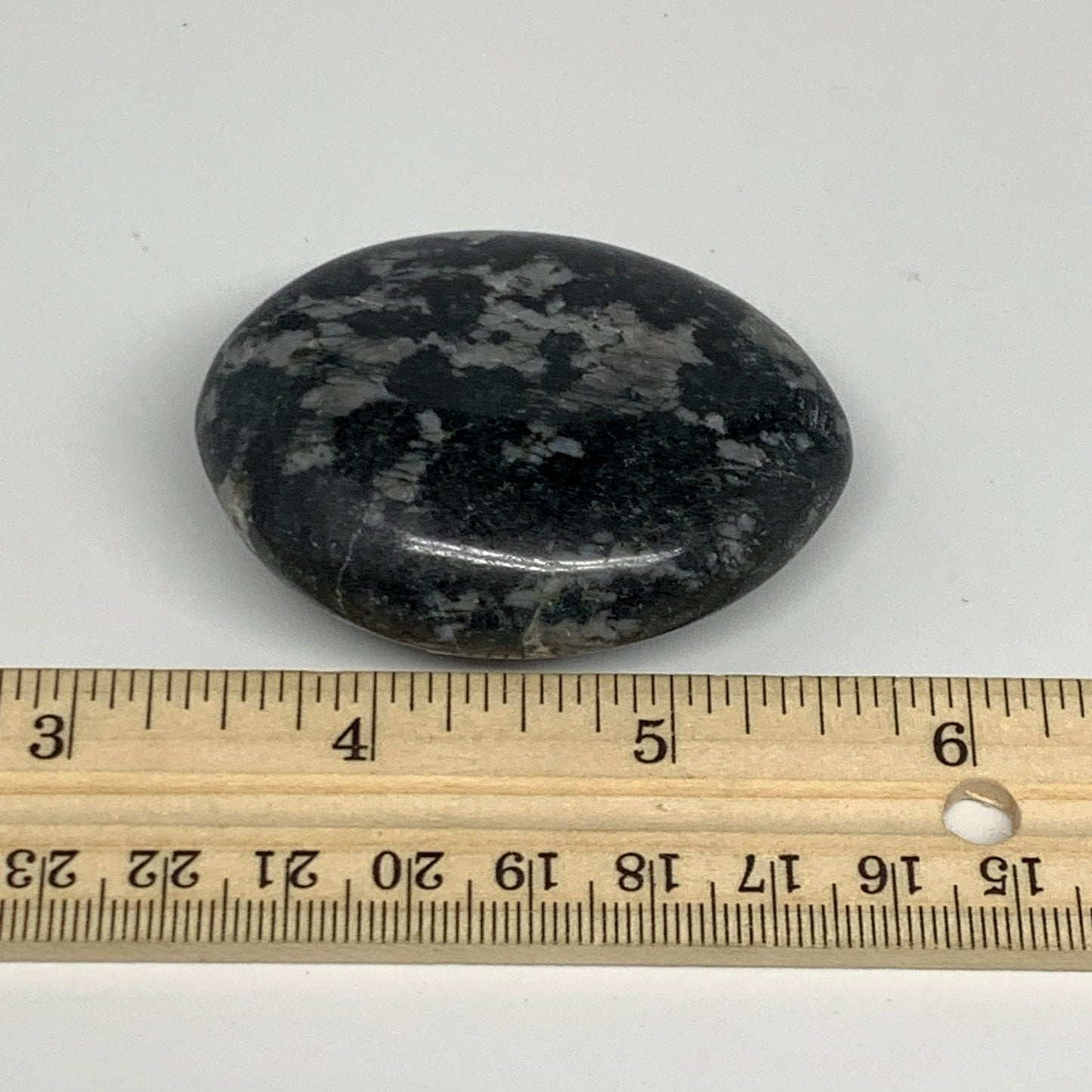 83.9g, 2.3"x1.8"x0.8", Indigo Gabro (Merlinite) Palm-Stone @Madagascar, B24402