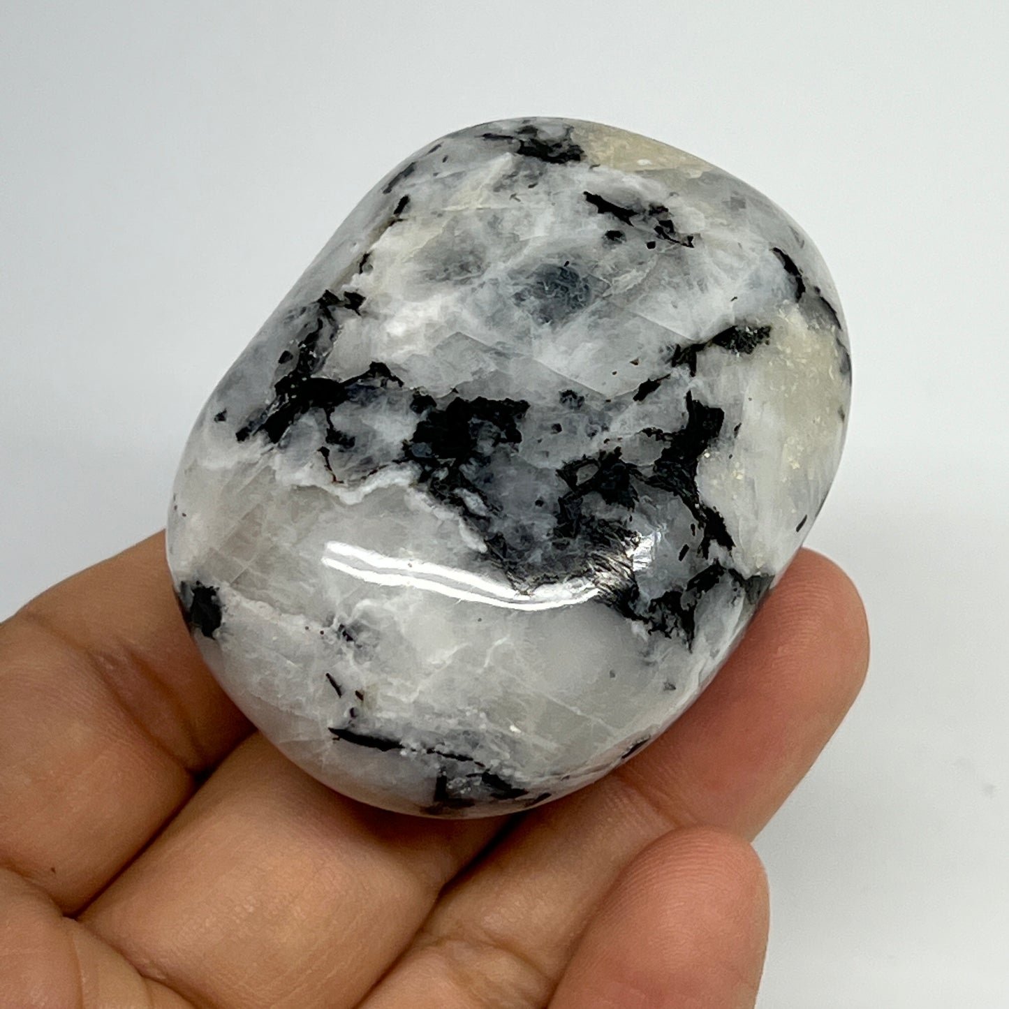 106.6g,2.2"x1.7"x1.1", Rainbow Moonstone Palm-Stone Polished from India, B21299
