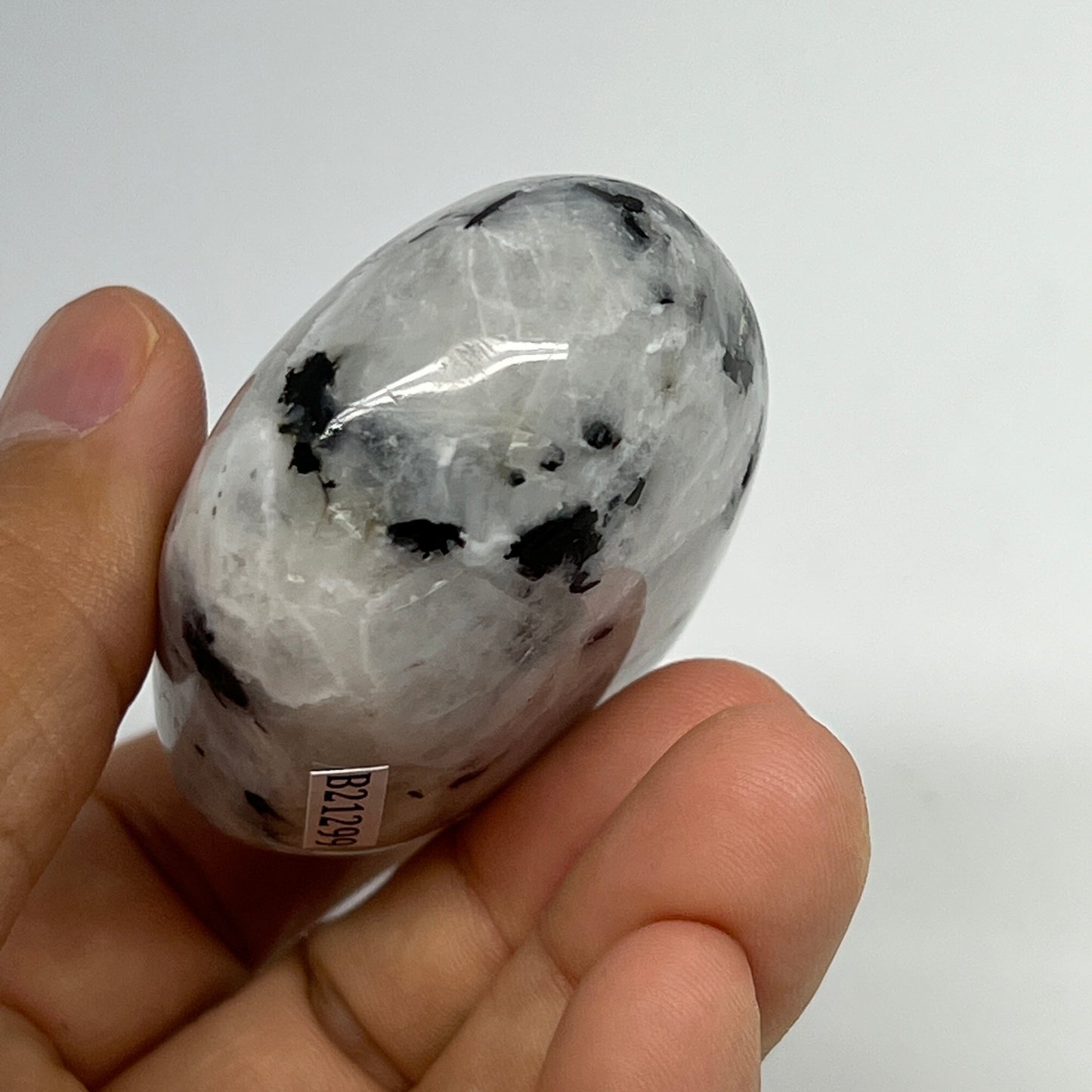 106.6g,2.2"x1.7"x1.1", Rainbow Moonstone Palm-Stone Polished from India, B21299