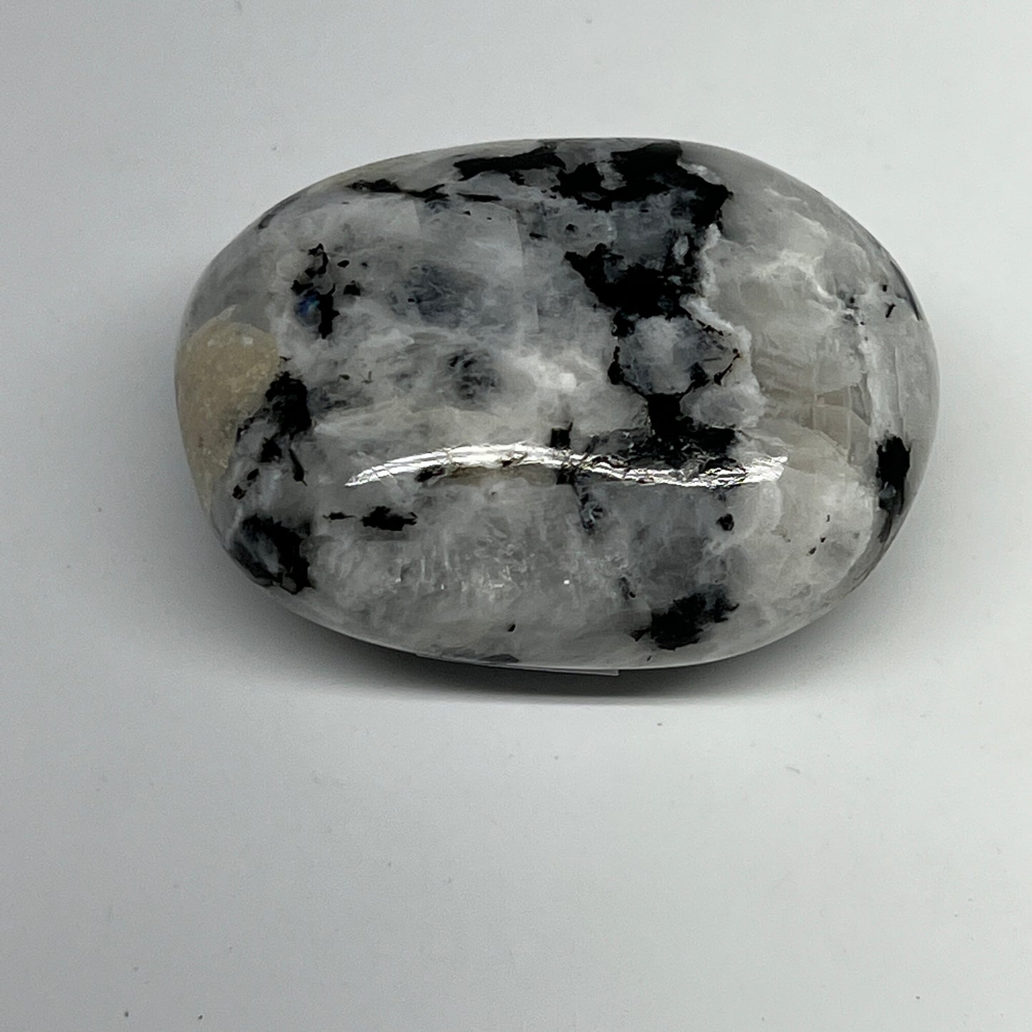 106.6g,2.2"x1.7"x1.1", Rainbow Moonstone Palm-Stone Polished from India, B21299