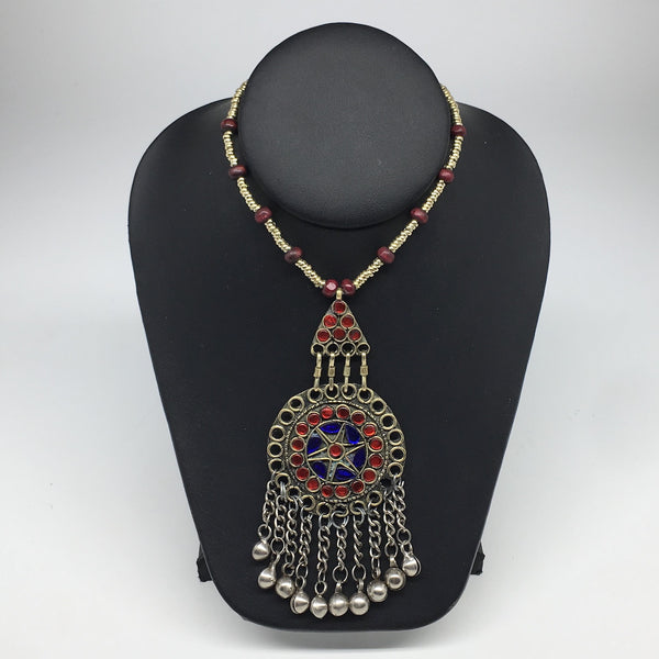 Kuchi Necklace Afghan Tribal Fashion Colorful Glass ATS Necktie Necklace, KN407
