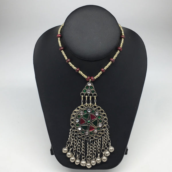 Kuchi Necklace Afghan Tribal Fashion Colorful Glass ATS Necktie Necklace, KN409