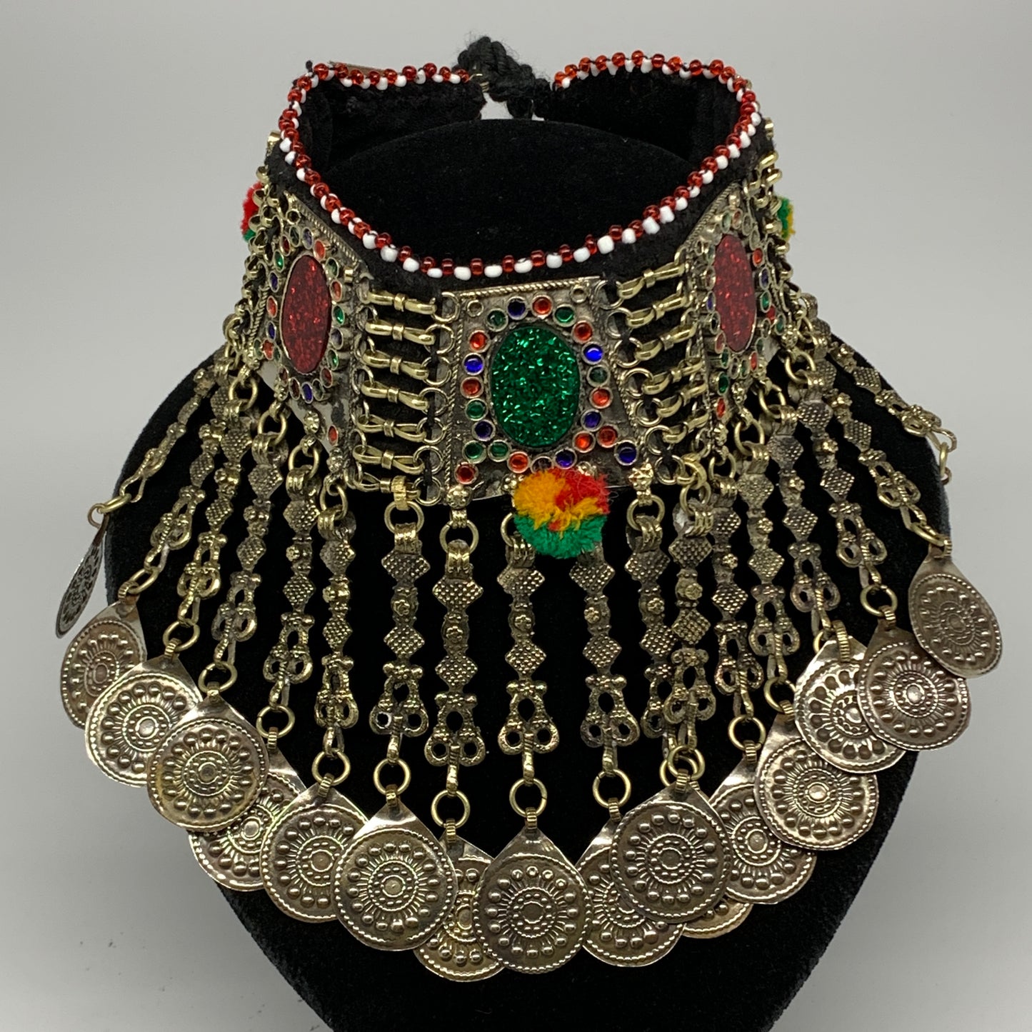 211g, 12"x5.5"Kuchi Choker Necklace Multi-Color Tribal Gypsy Bohemian,B14026