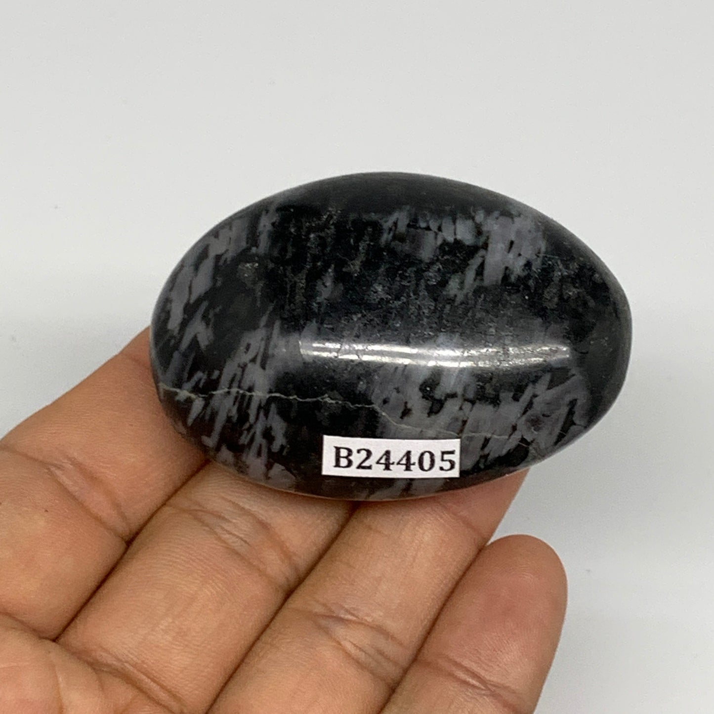 85.9g, 2.2"x1.6"x1", Indigo Gabro (Merlinite) Palm-Stone @Madagascar, B24405