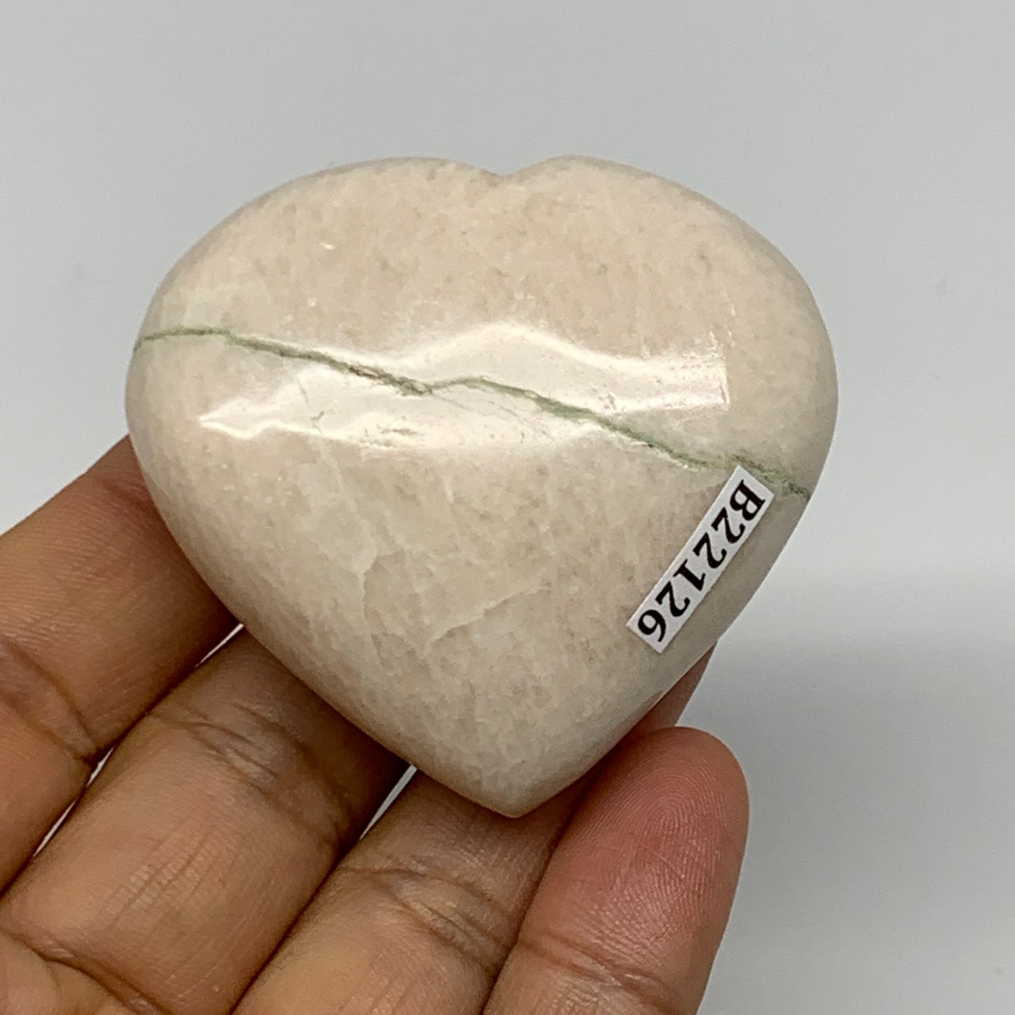 83.25g, 2"x2.1"x0.9", White Moonstone Heart Crystal Polished Gemstone, B22126