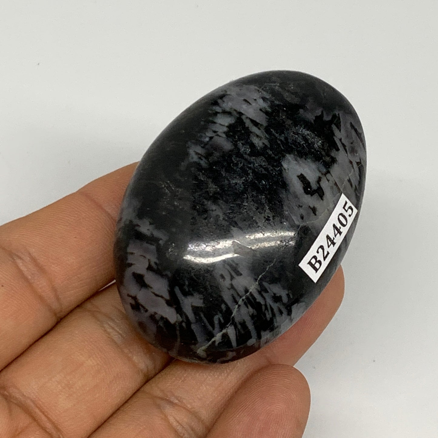 85.9g, 2.2"x1.6"x1", Indigo Gabro (Merlinite) Palm-Stone @Madagascar, B24405