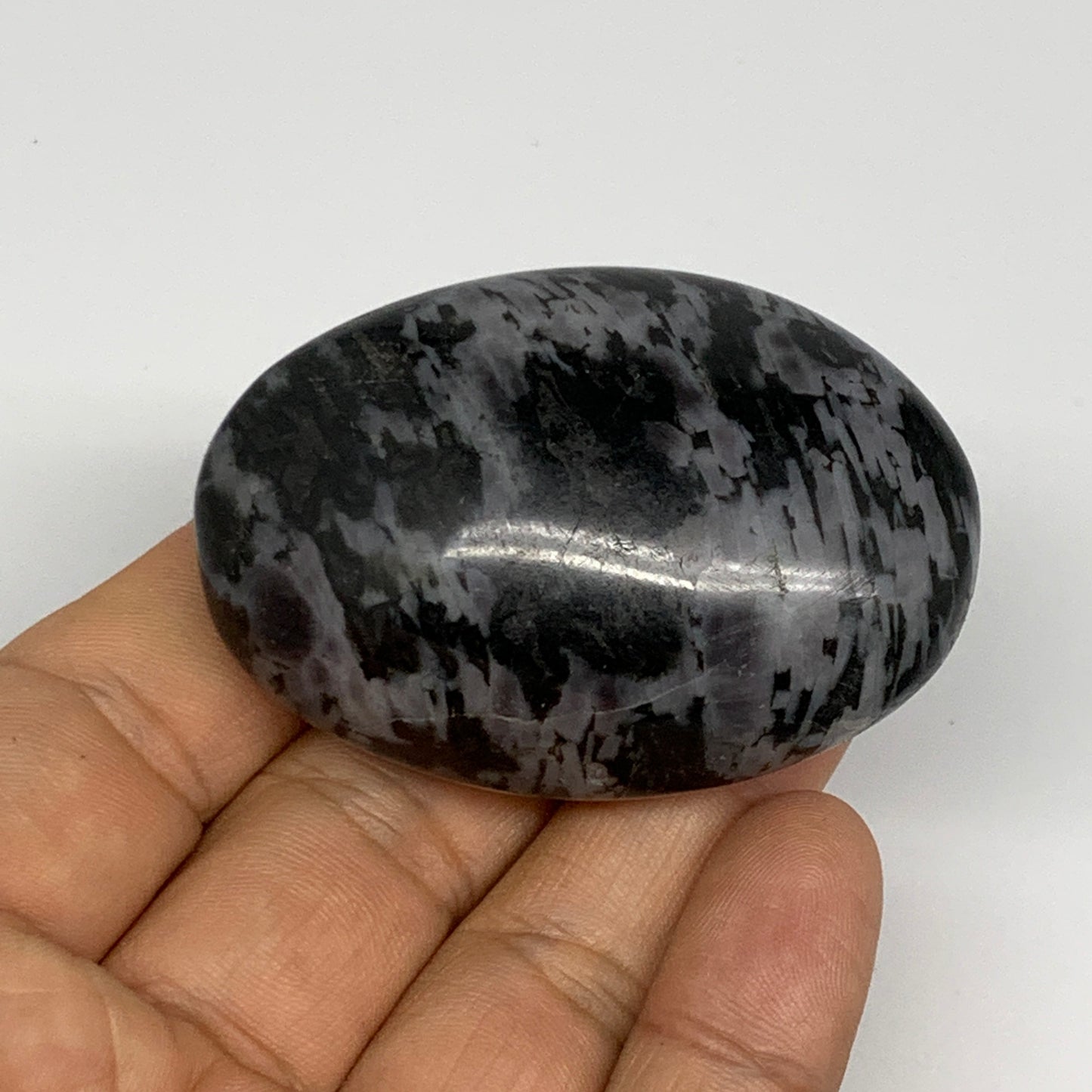 85.9g, 2.2"x1.6"x1", Indigo Gabro (Merlinite) Palm-Stone @Madagascar, B24405
