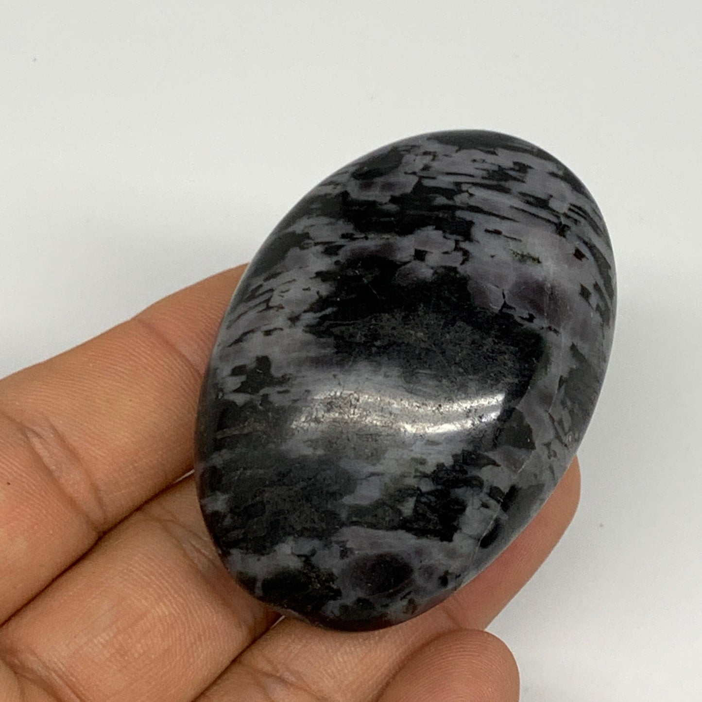85.9g, 2.2"x1.6"x1", Indigo Gabro (Merlinite) Palm-Stone @Madagascar, B24405