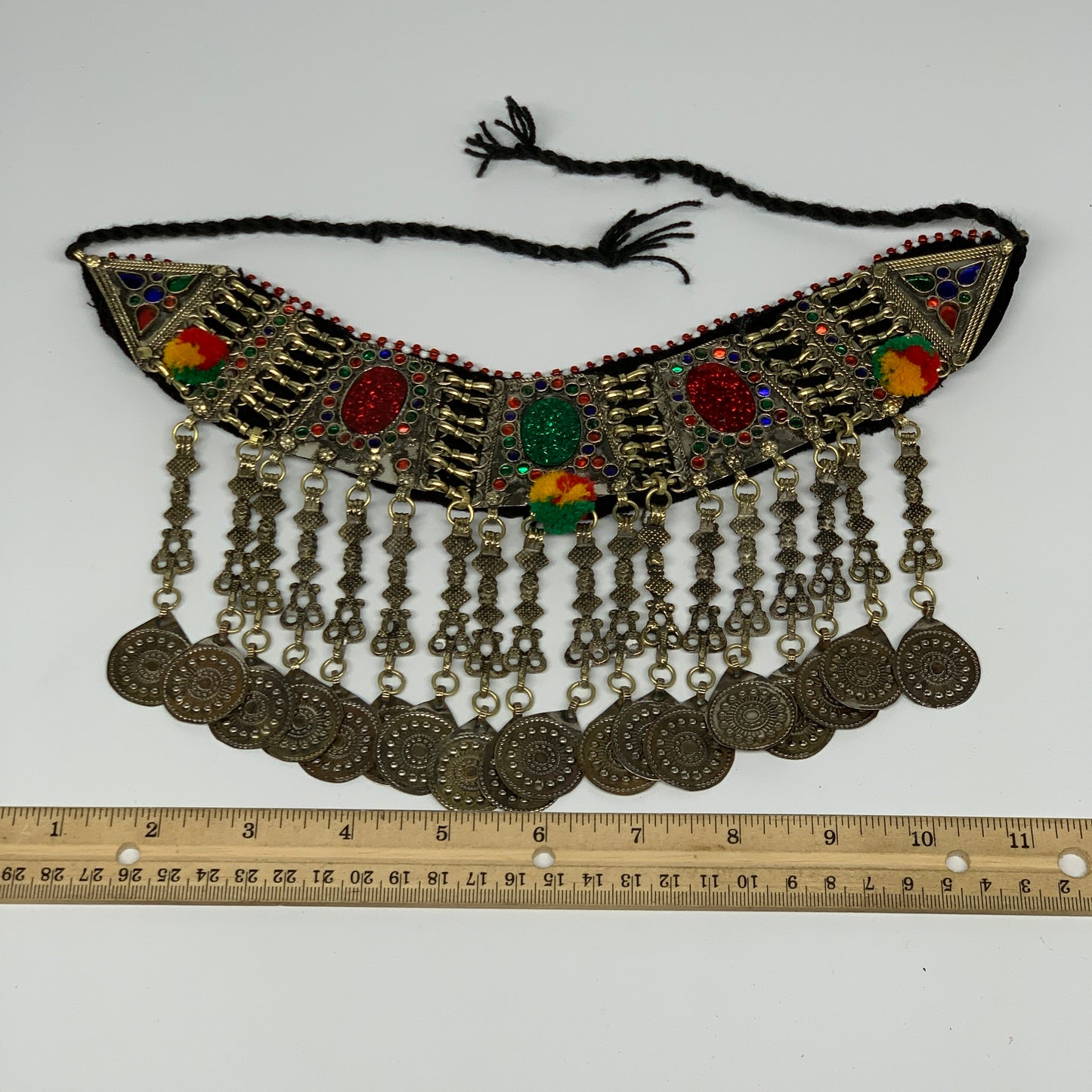 211g, 12"x5.5"Kuchi Choker Necklace Multi-Color Tribal Gypsy Bohemian,B14026